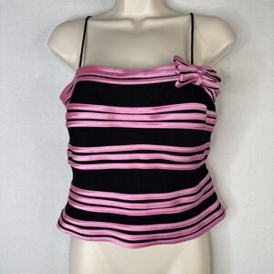 JS Collections Petite Corset Top Black Pink Stripe Mesh Size 8 Zip Back